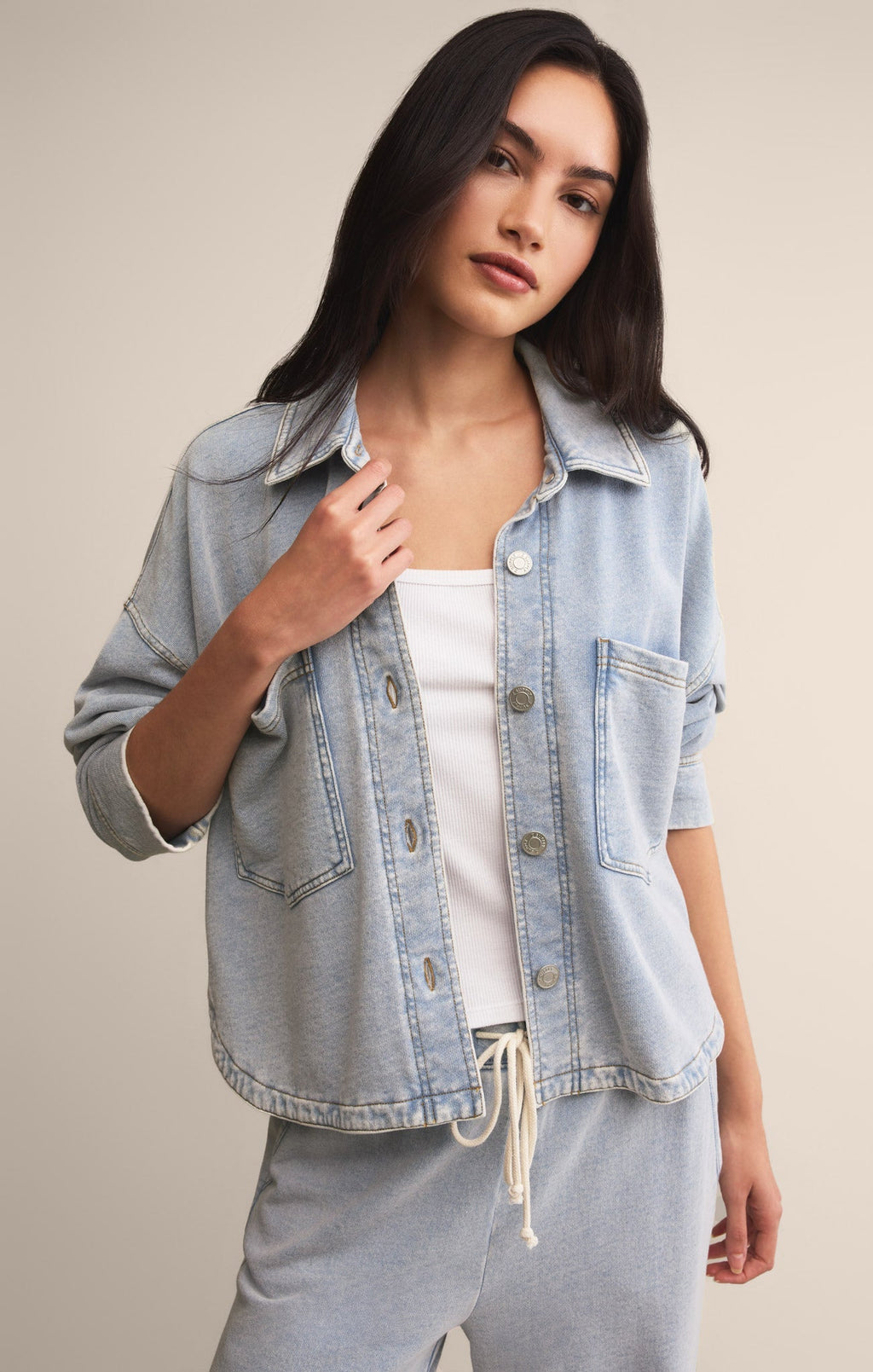 All Day Cropped Knit Denim Jacket