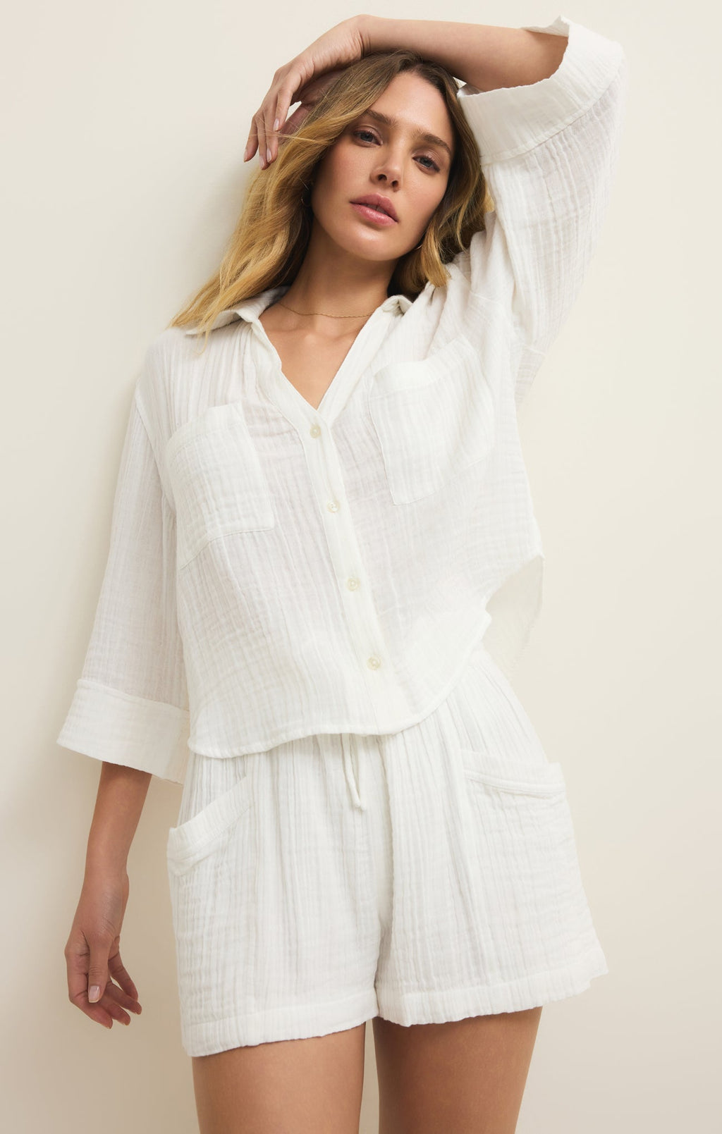Helena Airy Gauze Button Up