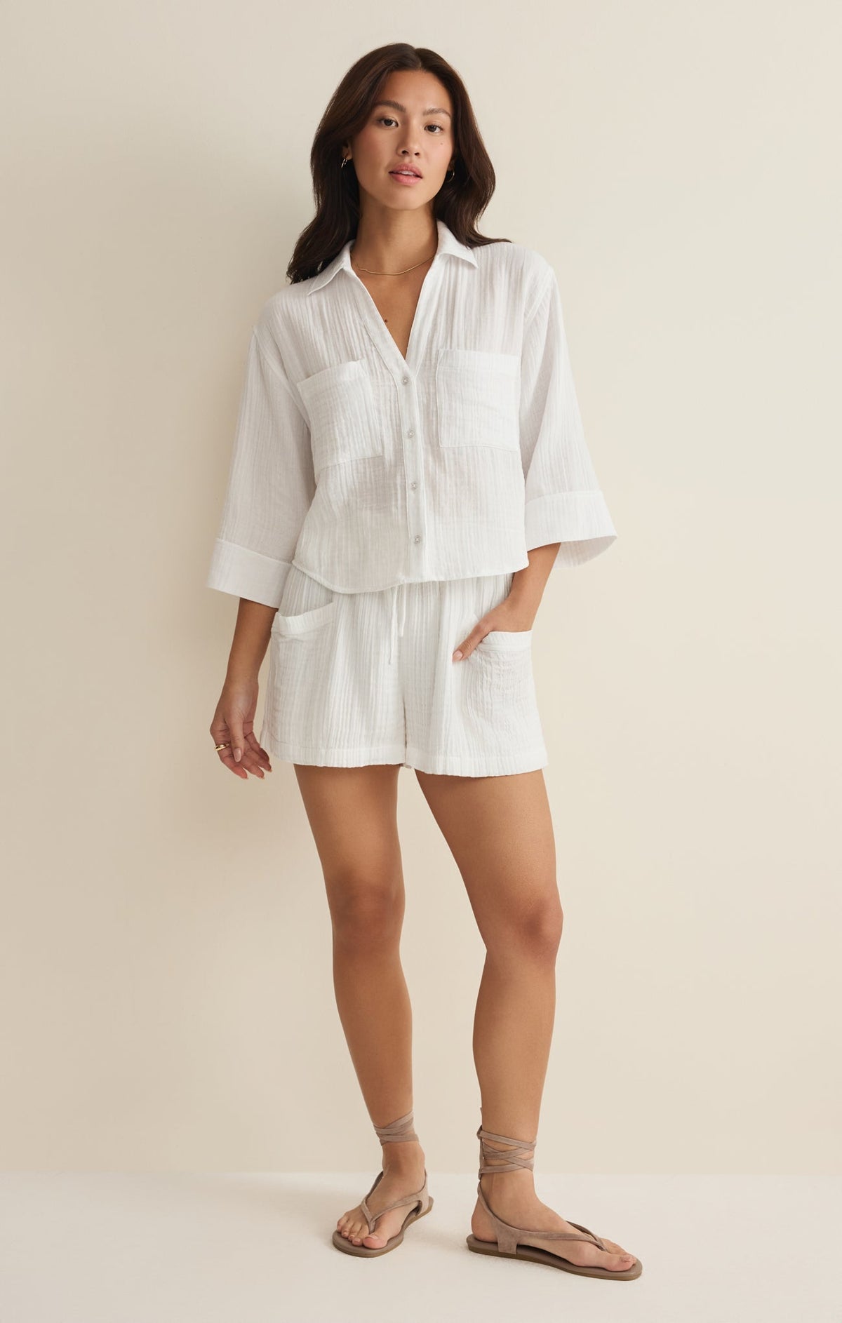 Helena Airy Gauze Button Up